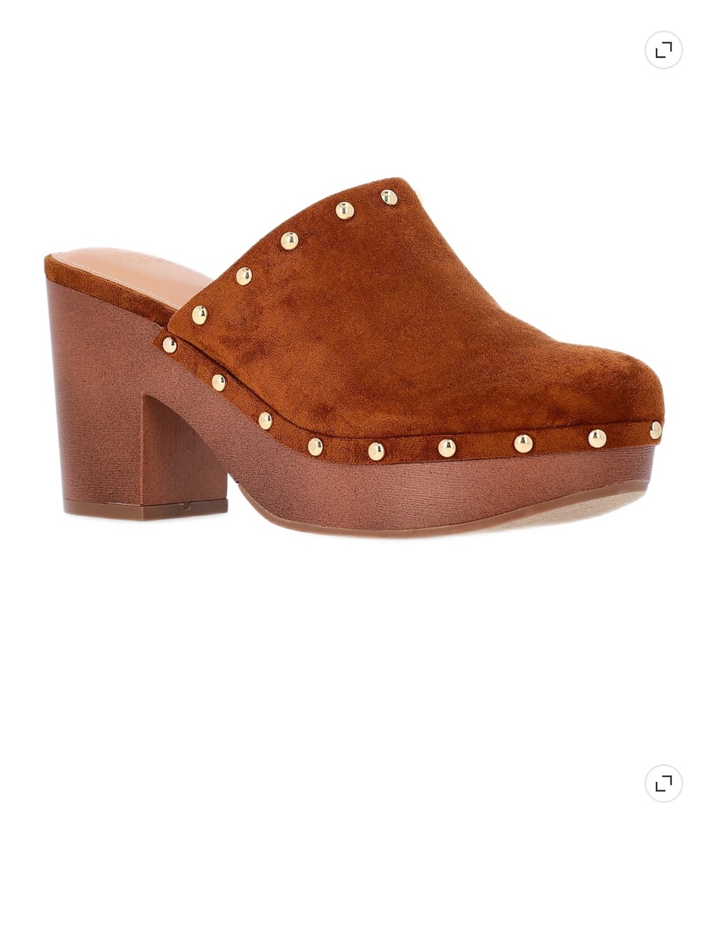 Women's Tan Suede Studded Platform Clog with block heels